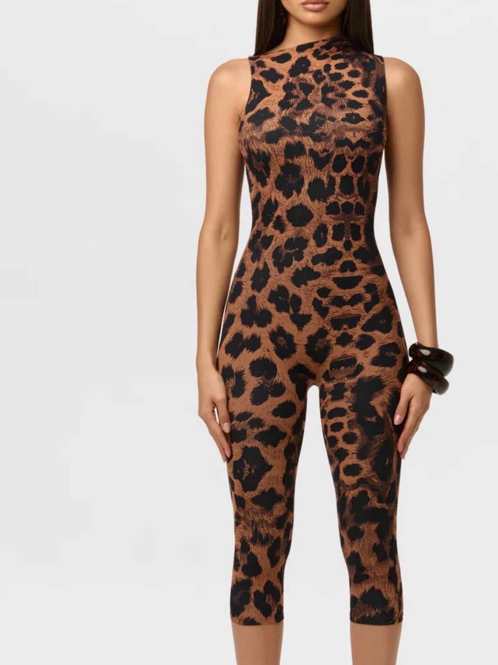 Naked Wardrobe LEOPARD PRINT SLEEVELESS CAPRI JUMPSUIT - Picture 2 of 5